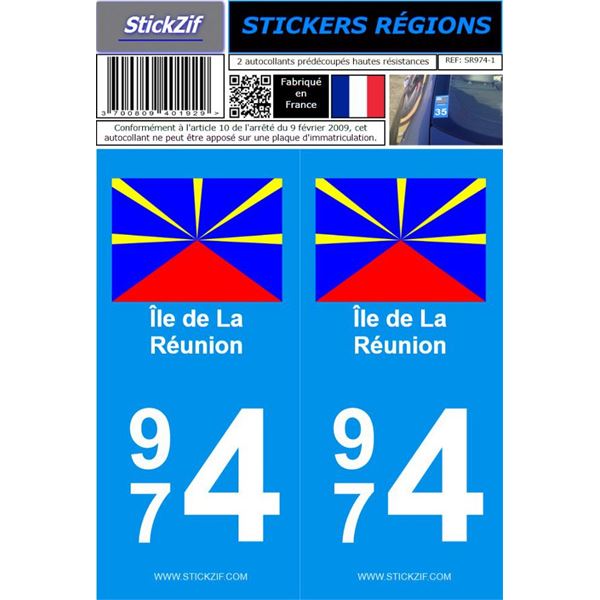 2 Stickers voiture Ile De La Réunion 974