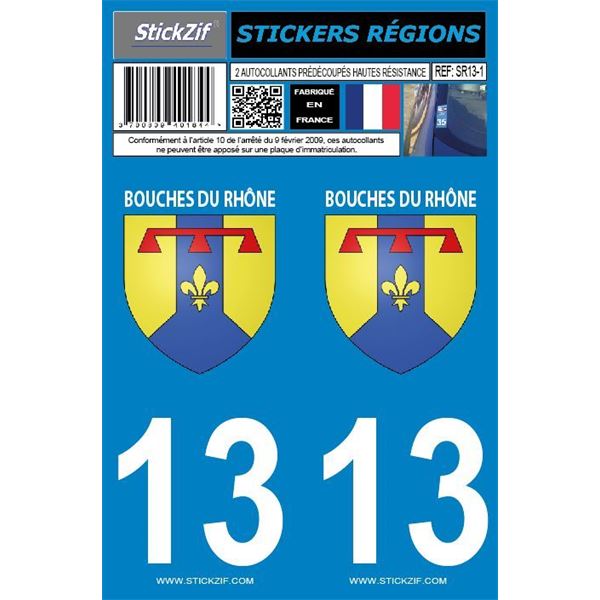 2 Autocollants voiture Bouche Du Rhône 13