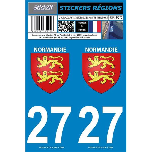 2 Autocollants voiture Normandie 27