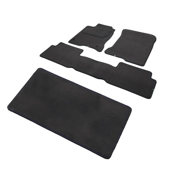 Jeu complet de tapis et tapis de coffre sur mesure qualité CARAT surpiqures bleues