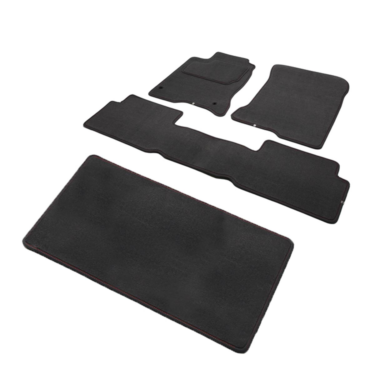 Jeu Complet De Tapis Et Tapis De Coffre Sur Mesure Qualité Carat Surpiqures Rouges