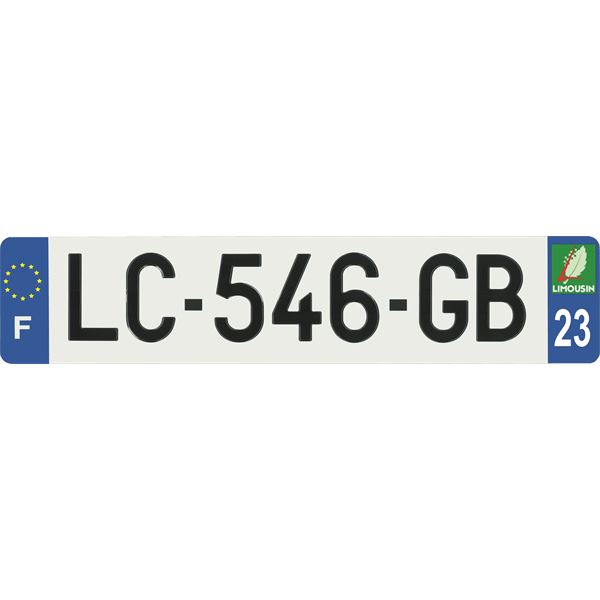 Plaque immatriculation alu Hybride 520 x 110 mm département 23