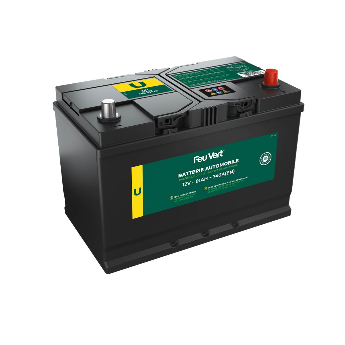 Batterie Voiture Feu Vert U - 91ah / 740a - 12v