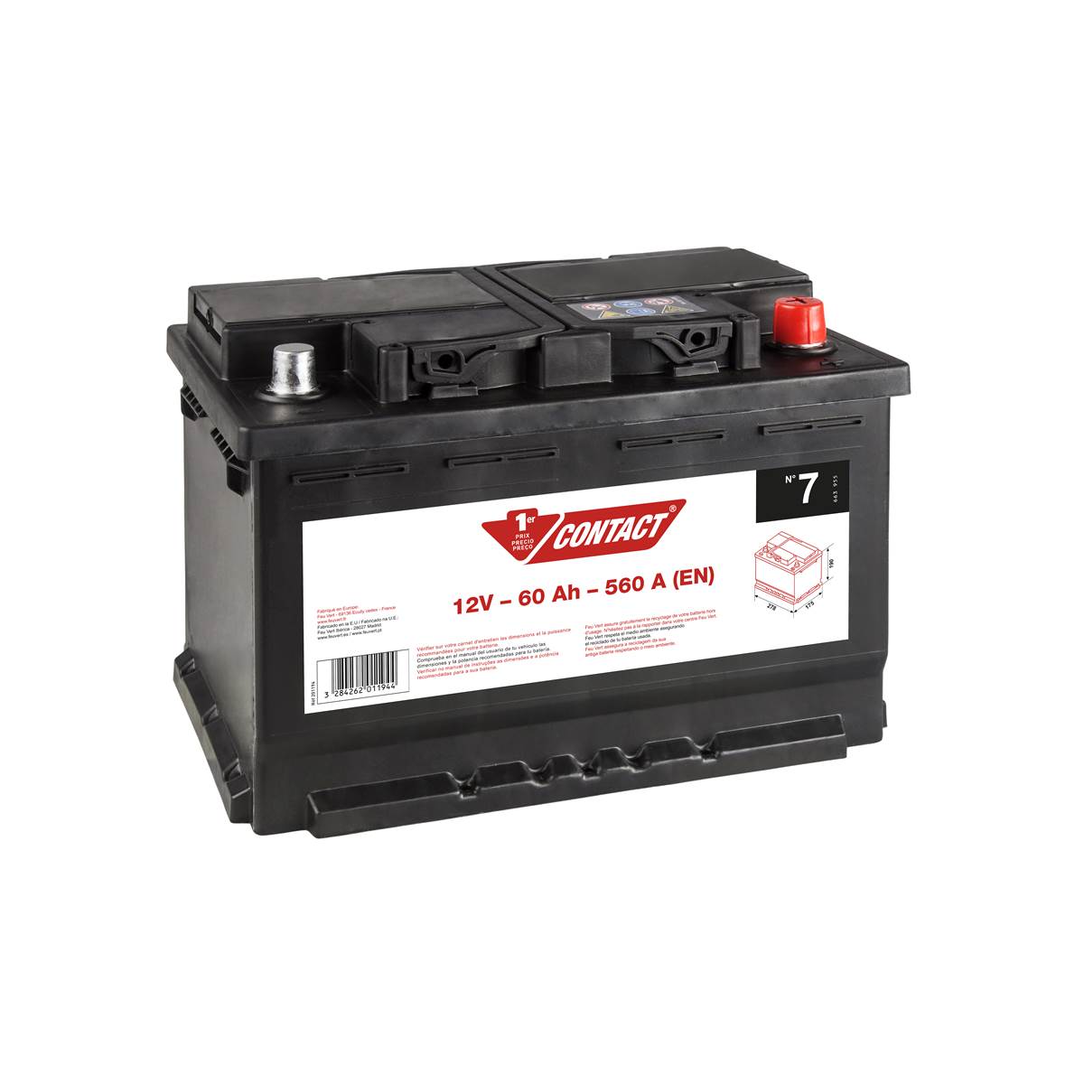 Batterie Voiture Contact N°7 - 60ah / 560a - 12v