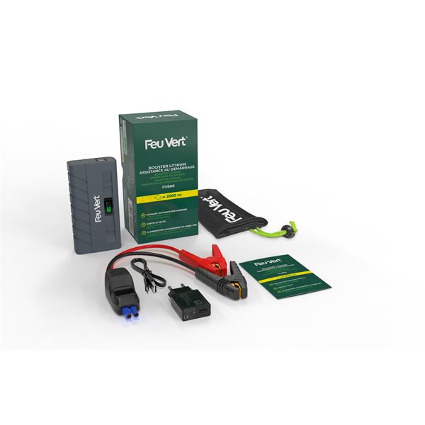Booster de démarrage lithium Feu Vert pour moteur essence jusqu'à 4L/diesel jusqu'à 2L