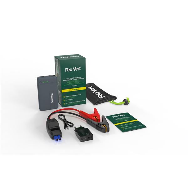 Booster de démarrage lithium Feu Vert pour moteur essence jusqu'à 2,5L et diesel jusqu'à 1,4L