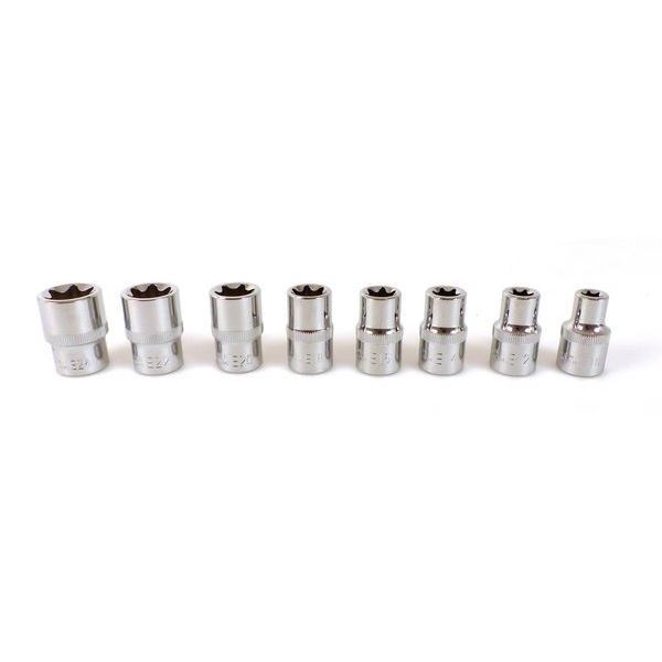 Jeu de 8 douilles étoiles femelles 1/2 pouce PRECISION STEEL