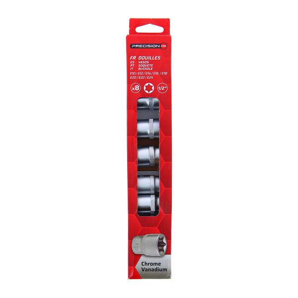 Jeu de 8 douilles étoiles femelles 1/2 pouce PRECISION STEEL