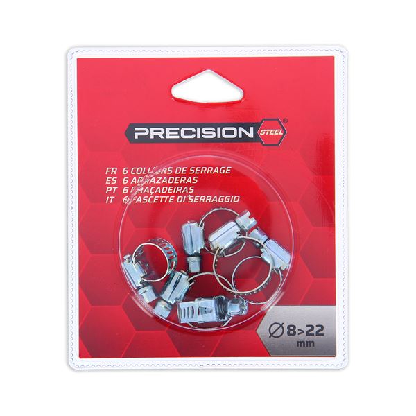 Jeu de 6 Colliers de serrage 8 à 22mm PRECISION STEEL