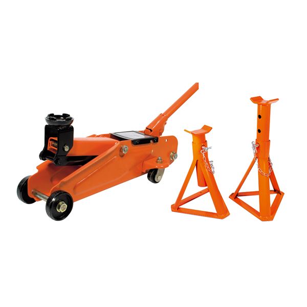 Pack Levage : 1 cric Hydraulique roulant 1,5T + 2 Chandelles fixes 2T
