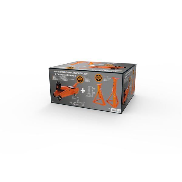 Pack Levage : 1 cric Hydraulique roulant 1,5T + 2 Chandelles fixes 2T