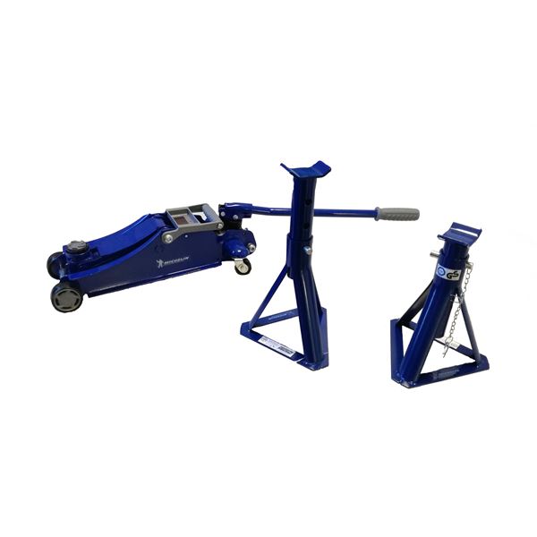PACK LEVAGE MICHELIN : 1 CRIC HYDRAULIQUE ROULANT 1,8T + 2 CHANDELLES FIXES 2T