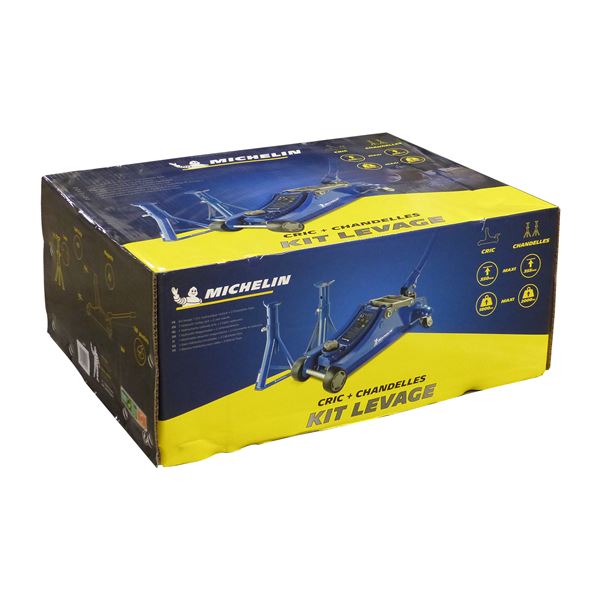 PACK LEVAGE MICHELIN : 1 CRIC HYDRAULIQUE ROULANT 1,8T + 2 CHANDELLES FIXES 2T
