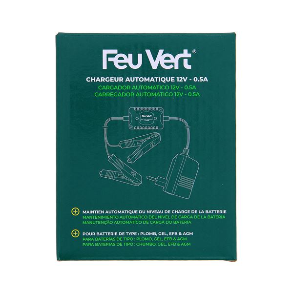 Chargeur de batterie 12V - 0,5A FEU VERT