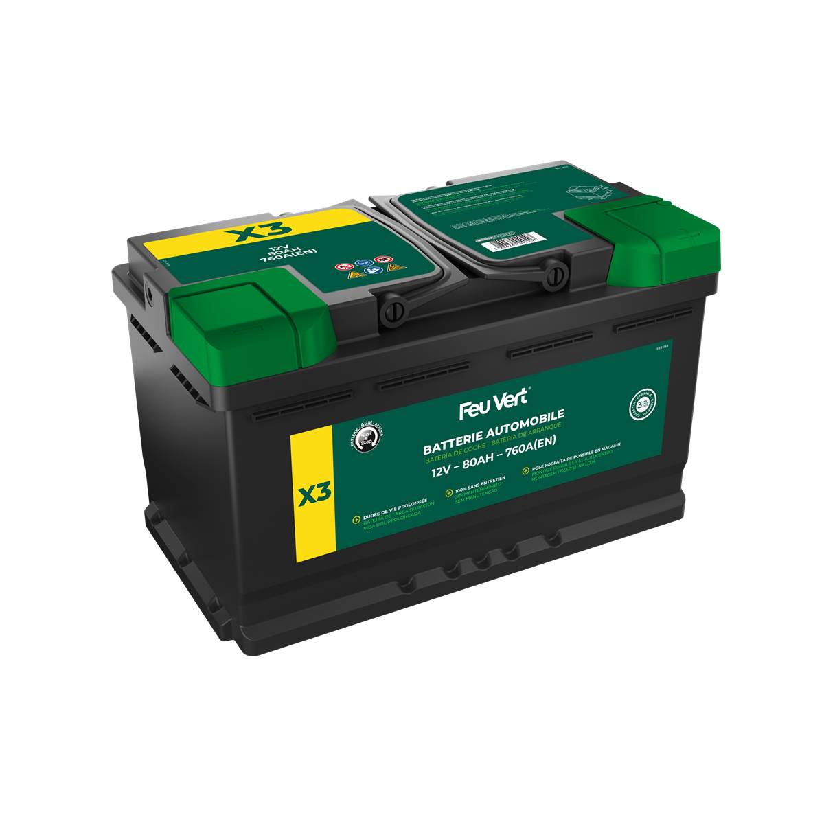 Batterie Feu Vert Start&stop X3 80ah / 760a 12v