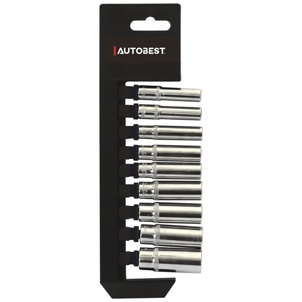 Jeu de 9 douilles longeur 50 mm, 6 pans, carré 1/4 Autobest
