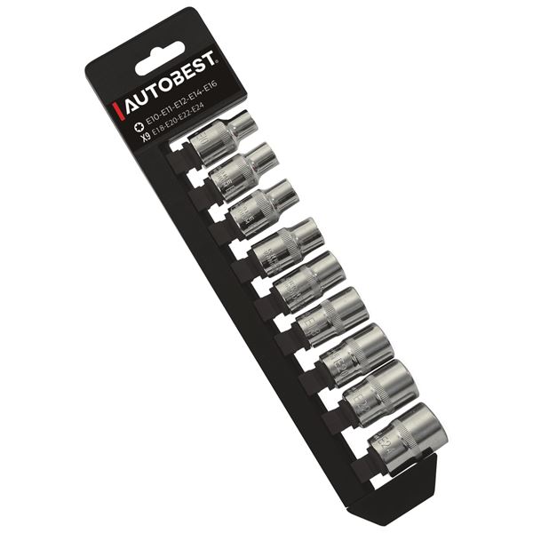 Jeu 9 douilles, torx, femelles, carre 1/2 Autobest