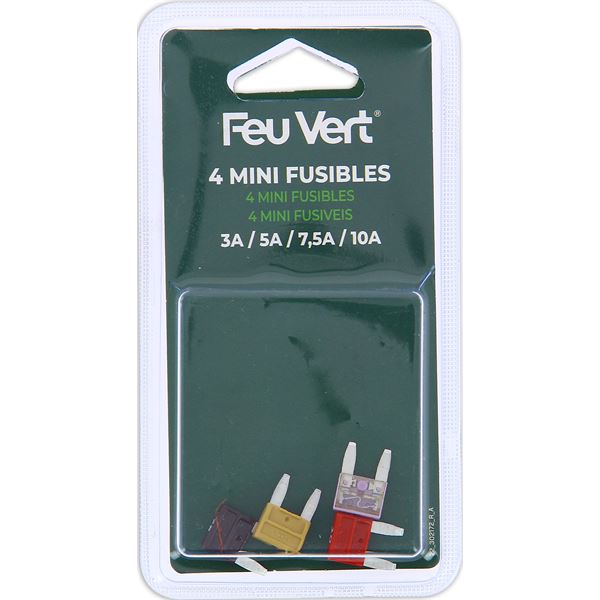 4 Mini fusibles 3/5/7,5/10A Feu Vert