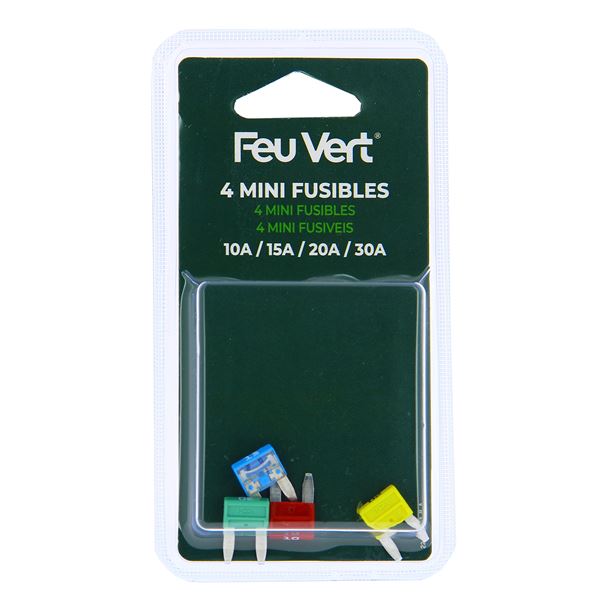 4 Mini fusibles 10/15/20/30A Feu Vert