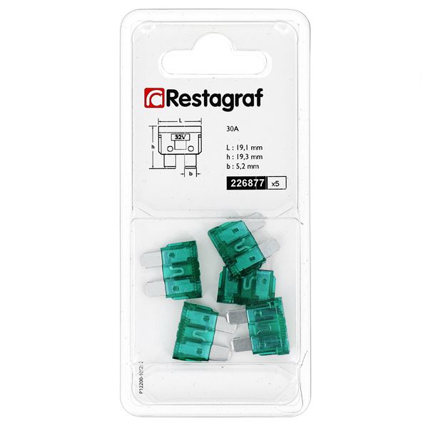 5 fusibles plats standards 30 ampères Restagraf
