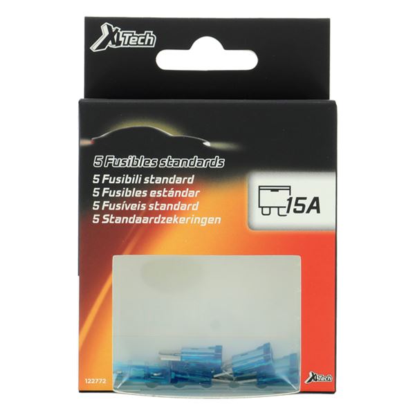 5 fusibles plats standards 15 ampères XLTECH