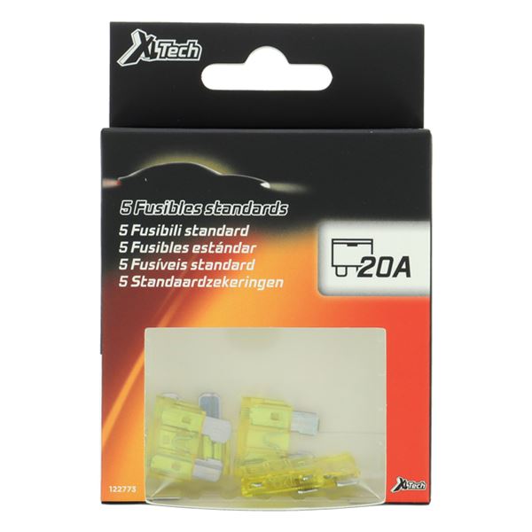 5 fusibles plats standards 20 ampères XLTECH