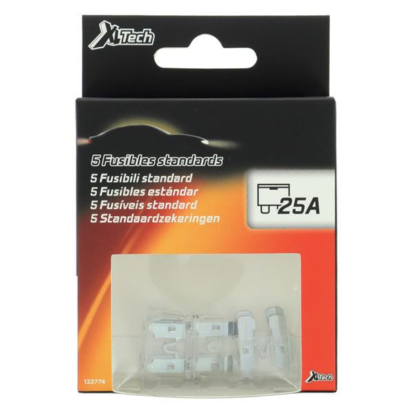 5 fusibles plats standards 25 ampères XLTECH