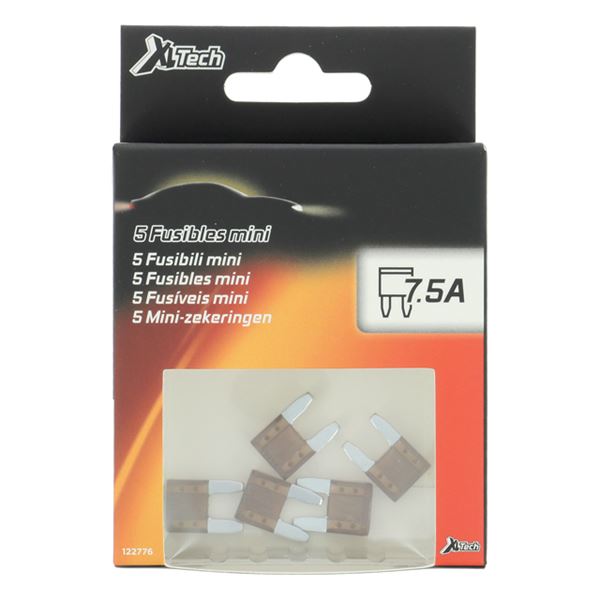 5 fusibles plats mini 7,5 ampères XLTECH