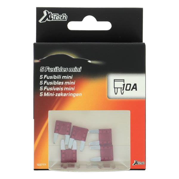 5 fusibles plats mini 10 ampères XLTECH