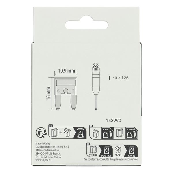 5 fusibles plats mini 10 ampères XLTECH