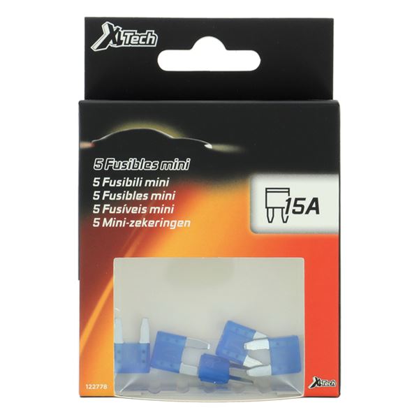 5 fusibles plats mini 15 ampères XLTECH