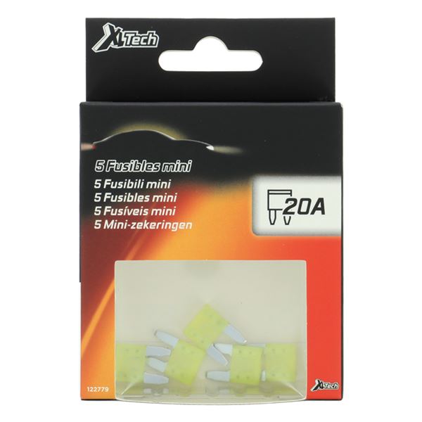 5 fusibles plats mini 20 ampères XLTECH