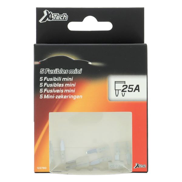 5 fusibles plats mini 25 ampères XLTECH