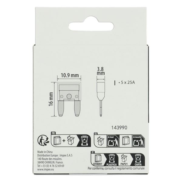 5 fusibles plats mini 25 ampères XLTECH