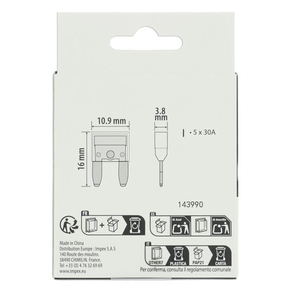5 fusibles plats mini 30 ampères XLTECH