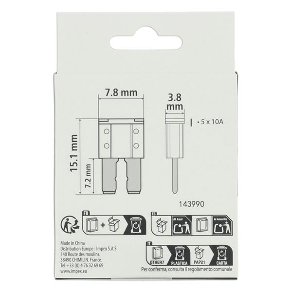 5 fusibles plats Micro II 10 ampères XLTECH