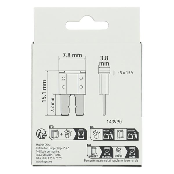 5 fusibles plats Micro II 15 ampères XLTECH