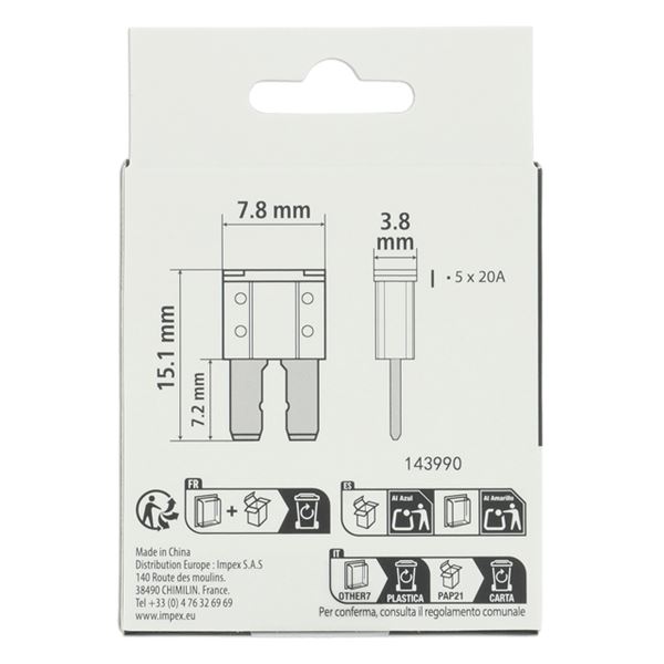5 fusibles plats Micro II 20 ampères XLTECH