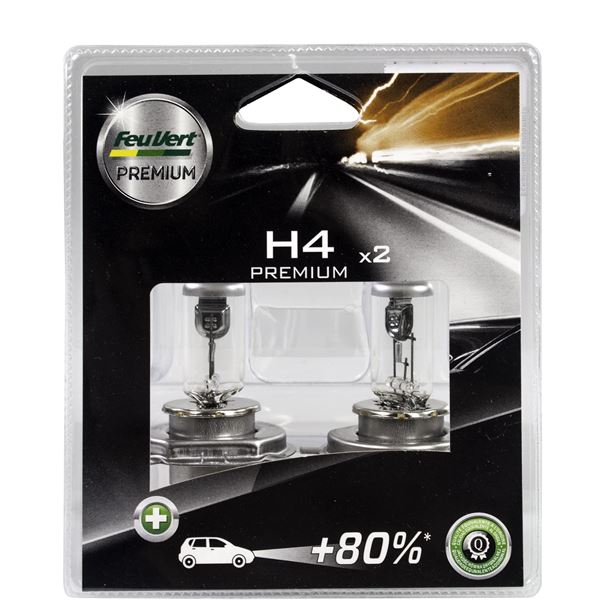 2 ampoules Feu Vert Premium +80% H4