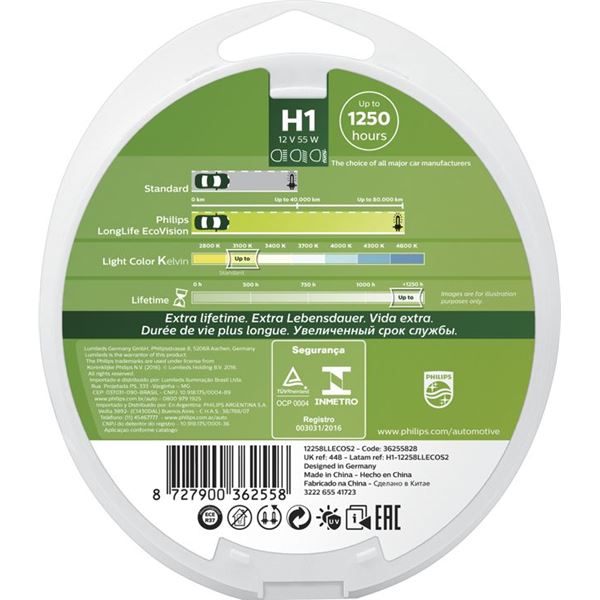 2 ampoules Philips premium Long Life Eco Vision H1