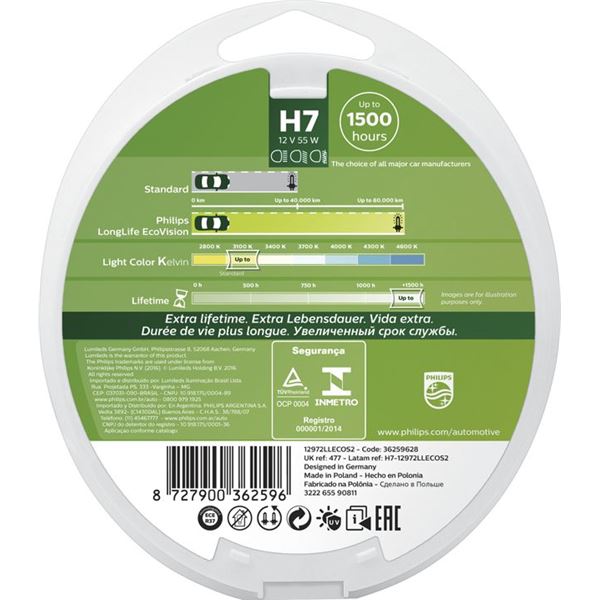 2 ampoules Philips premium Long Life Eco Vision H7