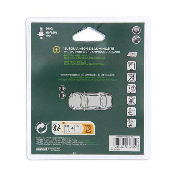 2 ampoules Feu Vert Premium +80% H4