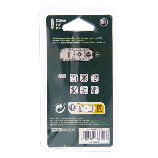 2 ampoules Feu Vert C5W