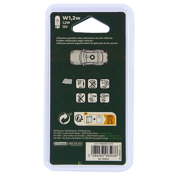 2 Ampoules Feu Vert W1,2W