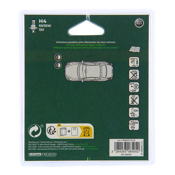 2 ampoules Feu Vert H4
