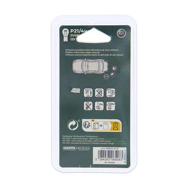 2 Ampoules Feu Vert P21/4W