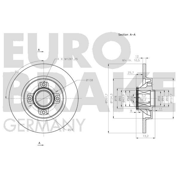1 disque à roulement arrière Eurobrake 5815201951