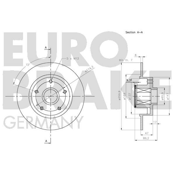 1 disque à roulement arrière Eurobrake 5815203993