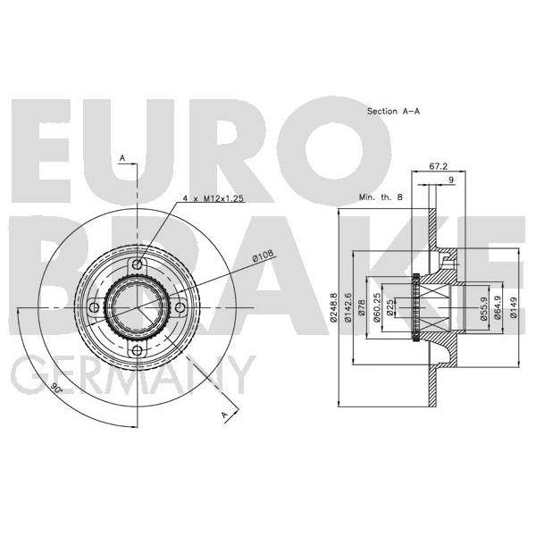 1 disque à roulement arrière Eurobrake 947