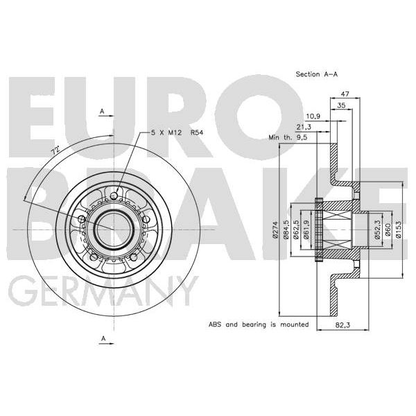 1 disque à roulement arrière Eurobrake 5815203963